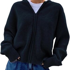 Women's Navy Blue Hooded Zipper Sweater